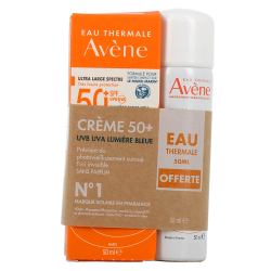 SOLAIRE CREME UVB UVA LUMIERE BLEUE  SPF50 50ML + EAU THERMALE 50ML OFFERTE AVENE