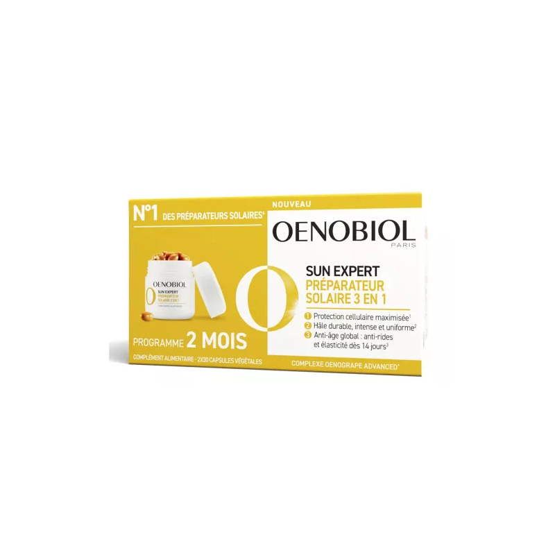 SUN EXPERT PREPARATEUR SOLAIRE 3 en 1 - 2x30 CAPSULES OENOBIOL SUN EXPERT PREPARATEUR SOLAIRE 3 en 1 - 2x30 CAPSULES OENOBIOL