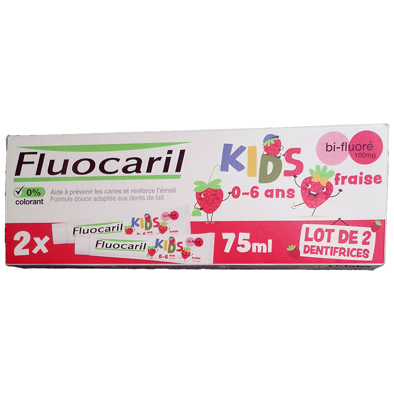 GEL BI-FLUORÉ 100MG FRAISE KIDS 0-6ANS 2X75ML FLUOCARIL