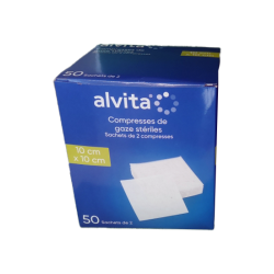 COMPRESSES GAZE STERILES 10x10CM X50 ALVITA