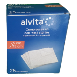 COMPRESSES en NON TISSÉ STERILES 7.5x7.5CM X25 ALVITA