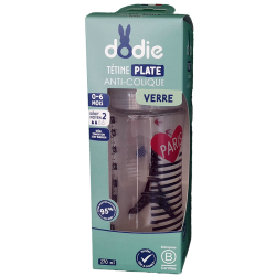 BIBERON VERRE TETINE PLATE COL LARGE DEBIT 270ML PARIS DODIE