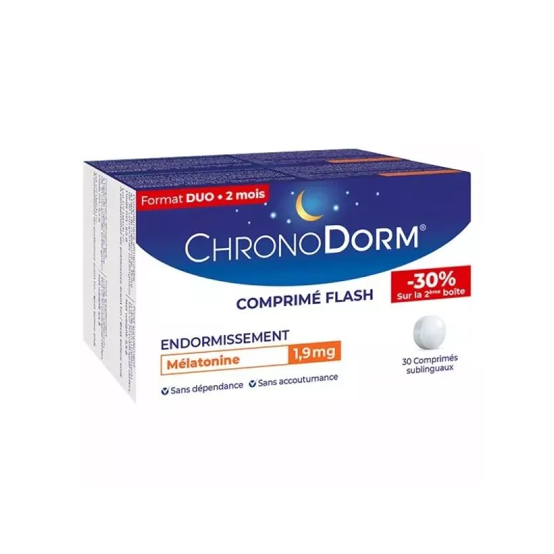CHRONODORM MELATONINE 1.9 MG 2 BOITES DE 30 COMPRIMES SUBLINGUAUX IPRAD