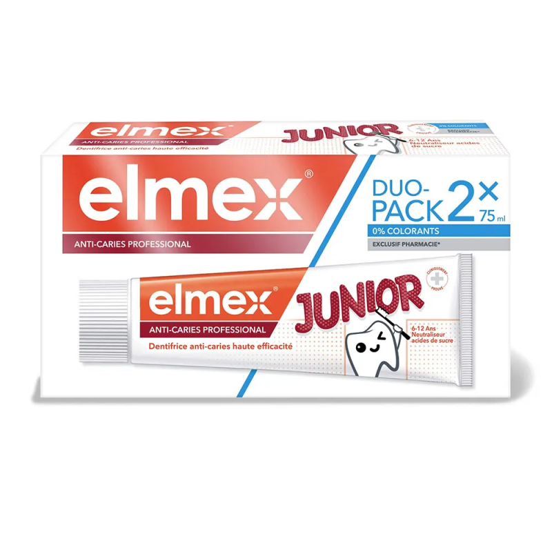 DENTIFRICE ANTI-CARIES PROFESSIONAL JUNIOR 6-12 ANS DUO PACK 2X75ML ELMEX