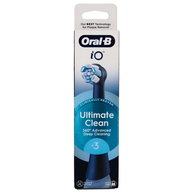 BROSSETTES DE RECHANGE ULTIMATE CLEAN X3 pour BROSSE A DENTS ELECTRIQUE IO - NOIR ORAL B