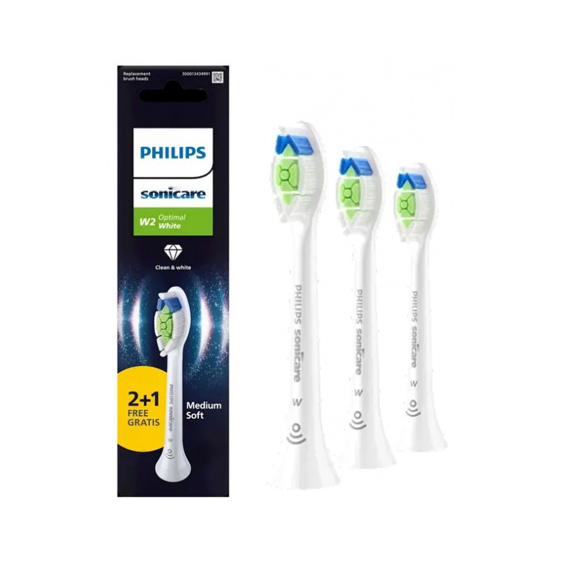 TETES DE BROSSE A DENTS W2 OPTIMAL HX6063/87 WHITE 2+1 BROSSETTES MEDIUM SONICARE PHILIPS