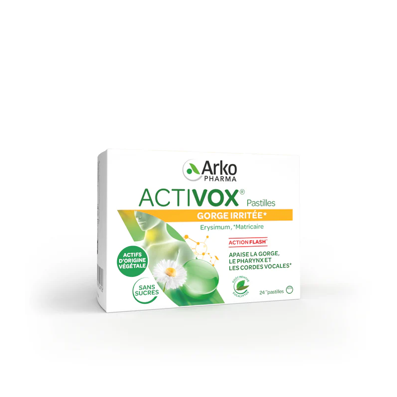 ACTIVOX GORGE MENTHE EUCALYTUS SANS SUCRE 24 PASTILLES ARKOPHARMA