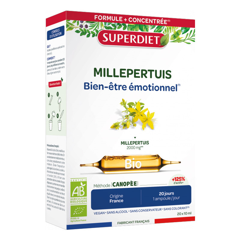 MILLEPERTUIS BIO BIEN-ÊTRE EMOTIONNEL 20 AMPOULES DE 10ML SUPERDIET