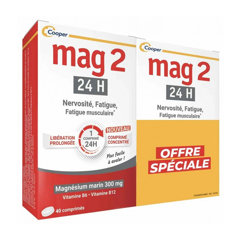 MAG 2 300MG 24H NERVOSITÉ FATIGUE LOT D 2 X 40 COMPRIMES COOPER