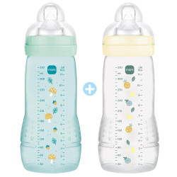 BIBERON EASY ACTIVE 6MOIS+ DEBIT TRES RAPIDE  2 X 330ML COLORIS PEARL / VERT D'EAU MAM