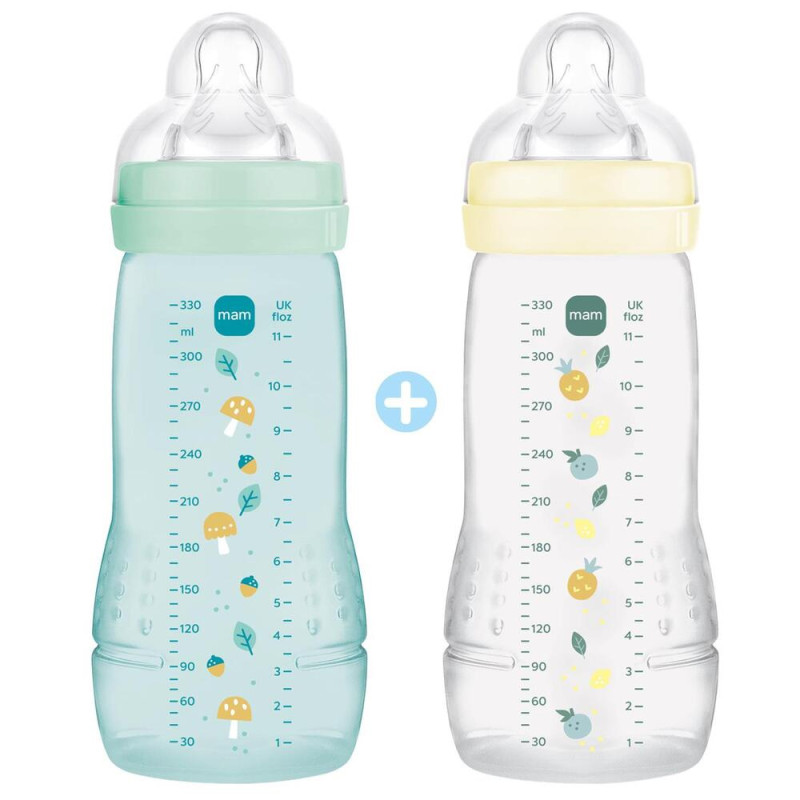 BIBERON EASY ACTIVE 6MOIS+ DEBIT TRES RAPIDE  2 X 330ML COLORIS PEARL / VERT D'EAU MAM