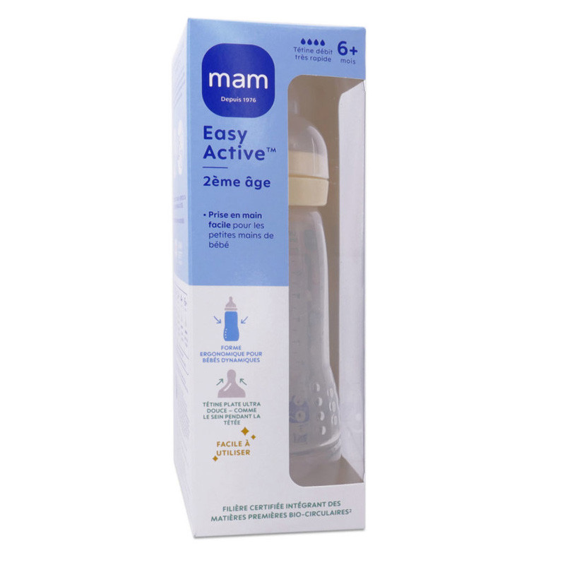 BIBERON EASY ACTIVE 6MOIS+ DEBIT TRES RAPIDE 330ML COLORIS PEARL MAM