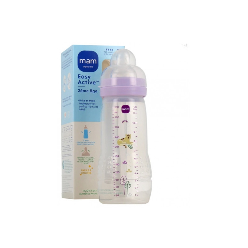 BIBERON EASY ACTIVE 6 MOIS+ 330ML DÉBIT TRÈS RAPIDE COLORIS LILAS MAM