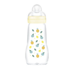 BIBERON VERRE 2MOIS+ 260ML DÉBIT MOYEN JAUNE MAM