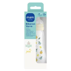 BIBERON VERRE 2MOIS+ 260ML DÉBIT MOYEN  JAUNE MAM