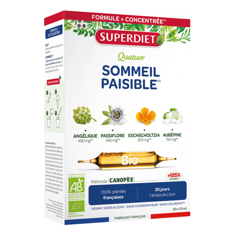 QUATUOR SOMMEIL PAISIBLE BIO 20 AMPOULES 10ML SUPERDIET