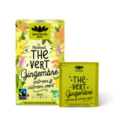 THÉ VERT GINGEMBRE CITRON LE MATINAL BIO 16 SACHETS ROMON NATURE