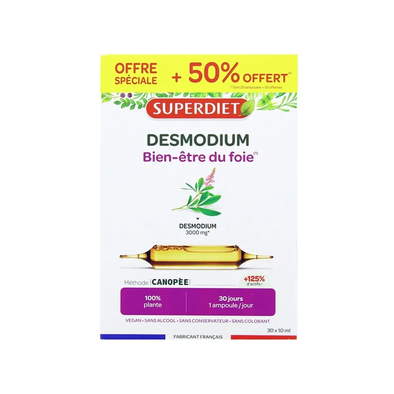 DESMODIUM BIEN ÊTRE DU FOIE  30 AMPOULES + 10 OFFERTES SUPERDIET