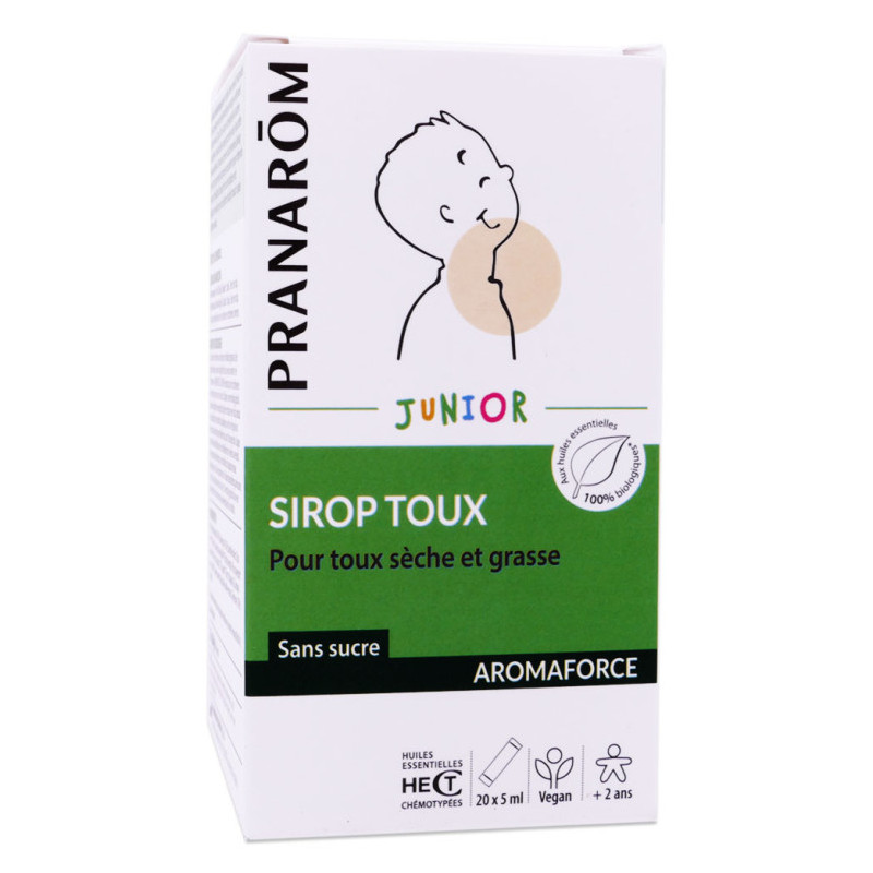 SIROP TOUX SÈCHE ET GRASSE JUNIOR SANS SUCRE 20 SACHETS PRANARÔM
